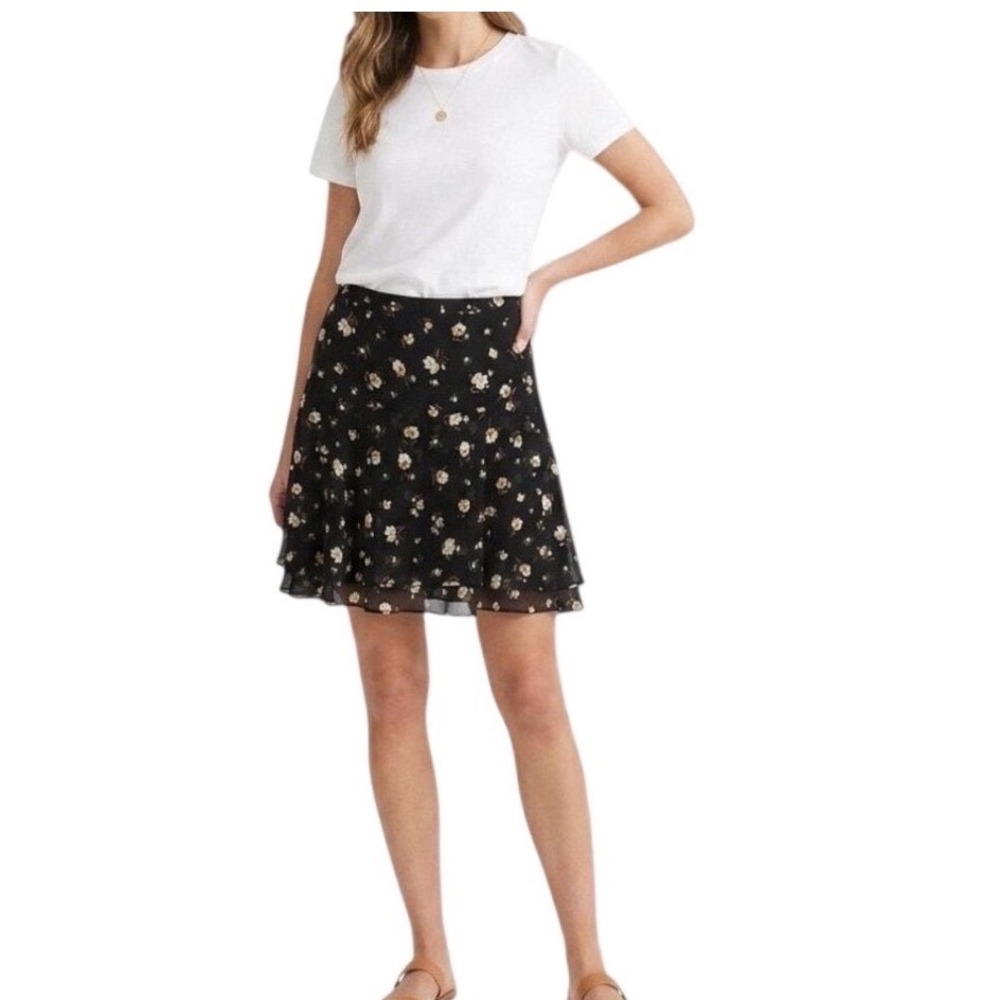 Old Navy Womens Floral Chiffon Mini Skirt Black Yellow Tiered Ruffle Size 12 NEW